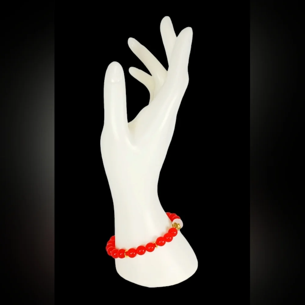 Red Jade & Rose Quartz Crystal Beaded Stretch Bracelet Y2K Mini Mala Lovecore